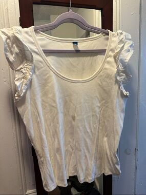 Old Navy White Ruffle Sleeve Scoop Neck Tank